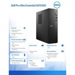 Komputer Dell Pro Slim Essential QVS1260 Win11Pro i5-14400/8GB/512GB SSD/Intel UHD 730/WLAN+BT/Kb/Mouse/3YPS 