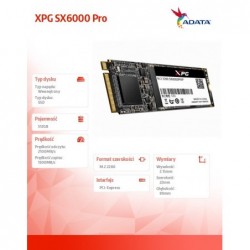 Dysk SSD XPG SX6000 Pro 512GB PCIe 3x4 2.1/1.5 GB/s M2 Dysk SSD XPG SX6000 Pro 512GB PCIe 3x4 2.1/1.5 GB/s M2