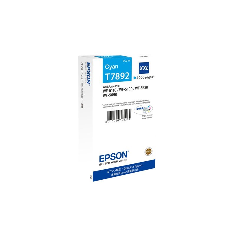 EPSON C13T789240 Tusz Epson cyan T7892 34 ml WF-5110DW/WF-5190DW/WF-5620DWF/WF-5690DWF EPSON C13T789240 Tusz Epson cyan T7892 34 ml WF-5110DW/WF-5190DW/WF-5620DWF/WF-5690DWF