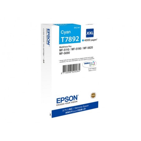 EPSON C13T789240 Tusz Epson cyan T7892 34 ml WF-5110DW/WF-5190DW/WF-5620DWF/WF-5690DWF EPSON C13T789240 Tusz Epson cyan T7892 34 ml WF-5110DW/WF-5190DW/WF-5620DWF/WF-5690DWF