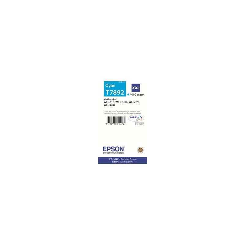 EPSON C13T789240 Tusz Epson cyan T7892 34 ml WF-5110DW/WF-5190DW/WF-5620DWF/WF-5690DWF EPSON C13T789240 Tusz Epson cyan T7892 34 ml WF-5110DW/WF-5190DW/WF-5620DWF/WF-5690DWF