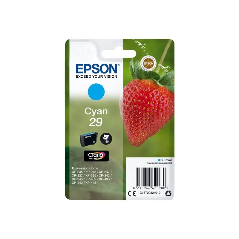EPSON C13T29824012 Tusz Epson Singlepack cyan 29 Claria Home 3,2 ml EPSON C13T29824012 Tusz Epson Singlepack cyan 29 Claria Home 3,2 ml