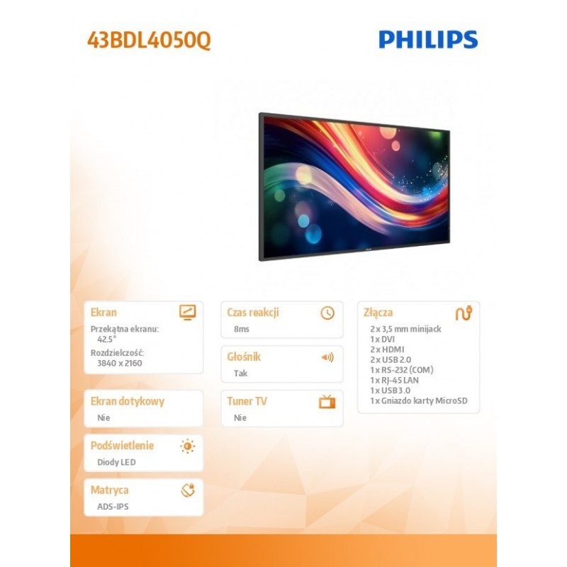 Monitor wielkoformatowy 43 cale 43BDL4050Q Public Display Monitor wielkoformatowy 43 cale 43BDL4050Q Public Display