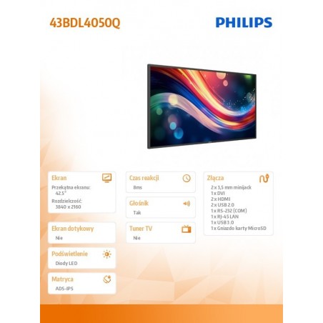 Monitor wielkoformatowy 43 cale 43BDL4050Q Public Display Monitor wielkoformatowy 43 cale 43BDL4050Q Public Display