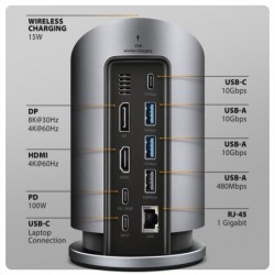 HMC-WL9 Wieloportowy hub USB 9in1, 10Gbps, 3xUSB-A, 1xUSB-C, DP 8K/60Hz, HDMI 4K/60Hz, PD 100W, GLAN, 100cm USB-C kabel, wireles HMC-WL9 Wieloportowy hub USB 9in1, 10Gbps, 3xUSB-A, 1xUSB-C, DP 8K/60Hz, HDMI 4K/60Hz, PD 100W, GLAN, 100cm USB-C kabel, wireles