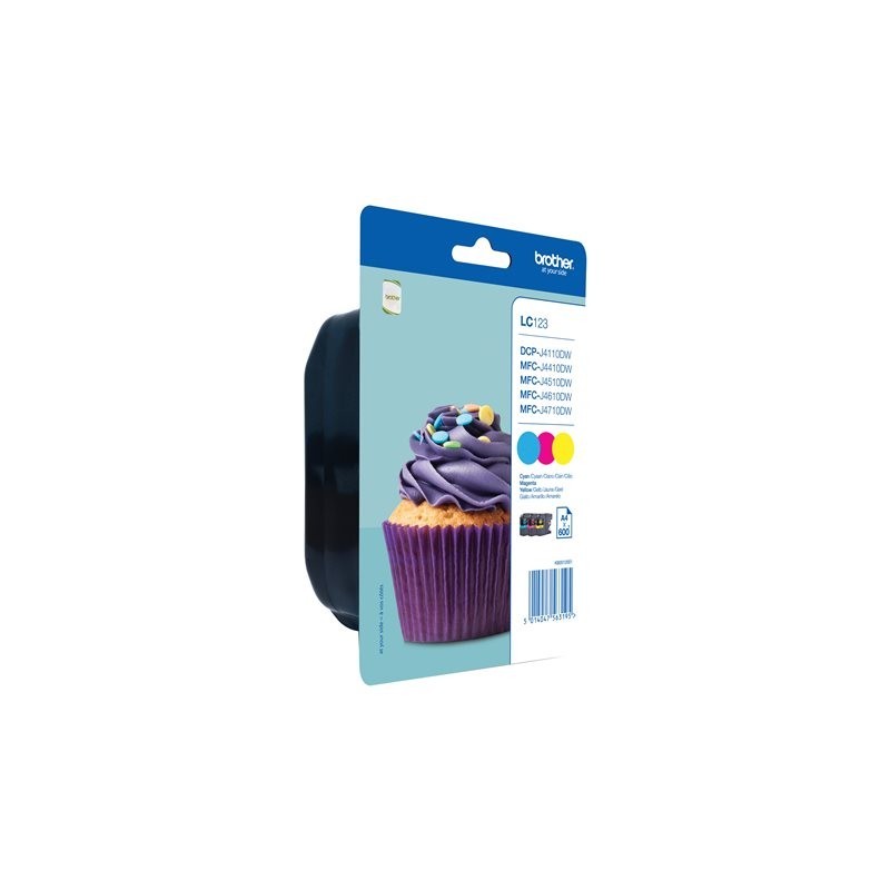 BROTHER LC123RBWBP Zestaw Brother LC123RBWBP CMY Blister Pack 600str MFC-J4510DW / DCP-J552DW