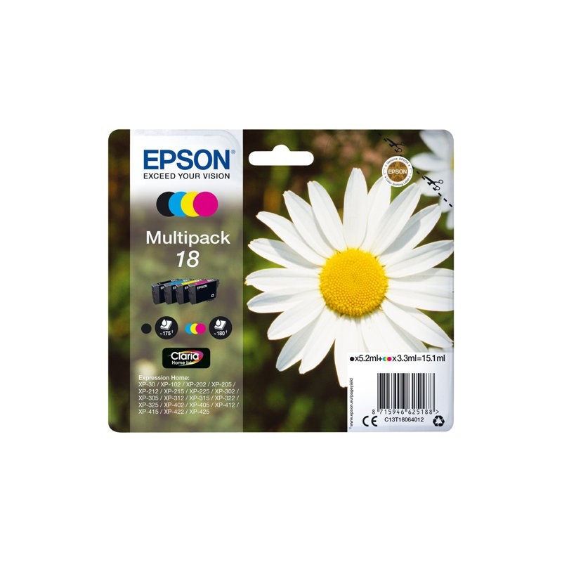 EPSON C13T18064012 Zestaw Epson T1806 CMYK MultiPack XP- 102/202/205/302/305/402/405/405WH