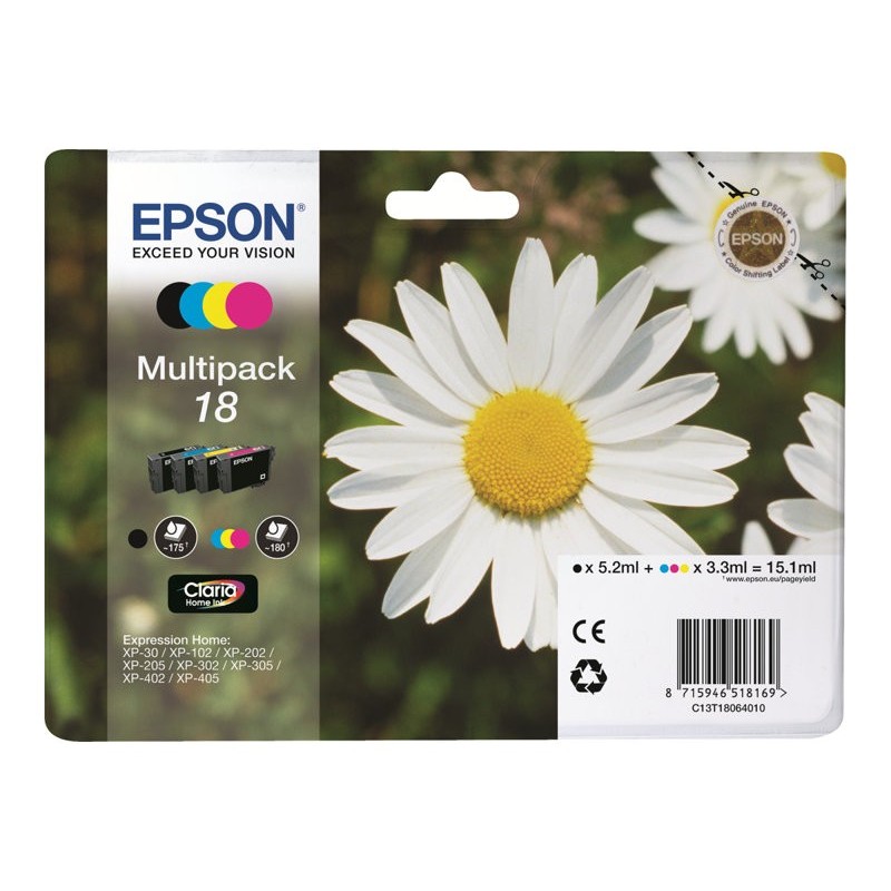 EPSON C13T18064012 Zestaw Epson T1806 CMYK MultiPack XP- 102/202/205/302/305/402/405/405WH
