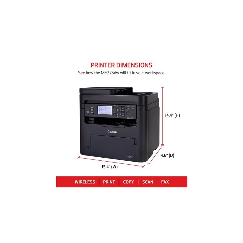 CANON i-SENSYS MF275dw MFP Mono B/W laser A4 210x297mm A4 29pp mcopy 29ppm print 150 sheets USB 2.0 LAN Wi-Fi CANON i-SENSYS MF275dw MFP Mono B/W laser A4 210x297mm A4 29pp mcopy 29ppm print 150 sheets USB 2.0 LAN Wi-Fi
