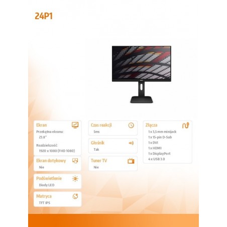 Monitor 23.8 cala 24P1 IPS DVI DP HDMI Pivot Głośniki Monitor 23.8 cala 24P1 IPS DVI DP HDMI Pivot Głośniki
