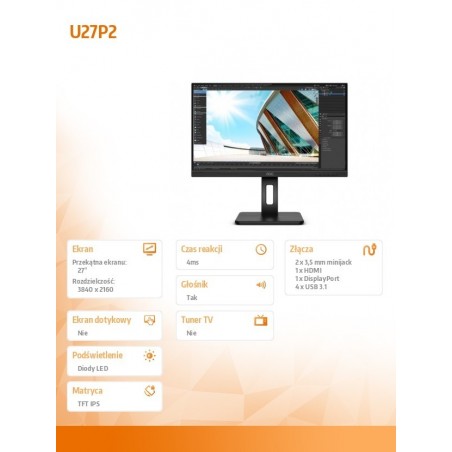 Monitor 27 cali U27P2 IPS 4k HDMI DP USB Pivot Monitor 27 cali U27P2 IPS 4k HDMI DP USB Pivot