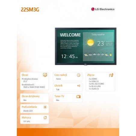 Monitor 22 cale 22SM3G 250cd/m2 16/7