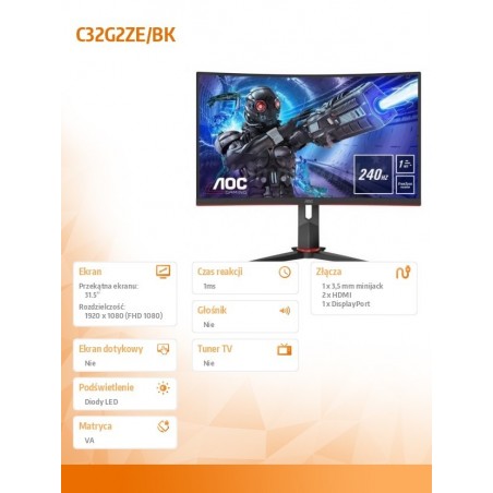 Monitor C32G2ZE/BK 31.5 cala VA Curved 240Hz HDMIx2 DP