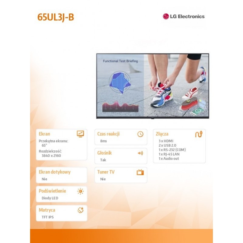 Monitor wielkoformatowy 65 cali 65UL3J 400cd/m2 UHD IPS 16/7 Monitor wielkoformatowy 65 cali 65UL3J 400cd/m2 UHD IPS 16/7