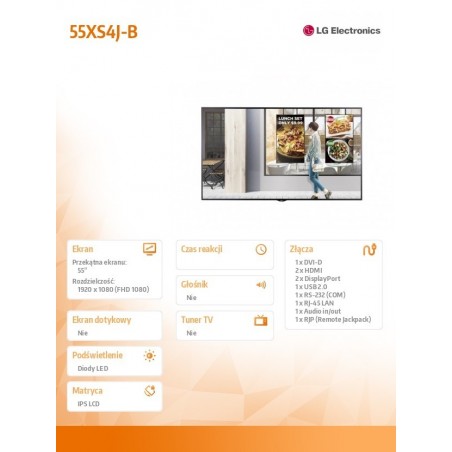 Monitor wielkoformatowy 55 cali 55XS4J 4000cd/m2 24/7 Monitor wielkoformatowy 55 cali 55XS4J 4000cd/m2 24/7