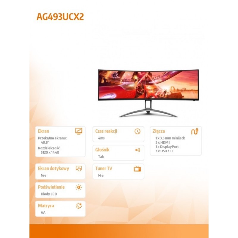 Monitor AG493UCX2 49165Hz VA Curved HDMIx3 DP Monitor AG493UCX2 49165Hz VA Curved HDMIx3 DP