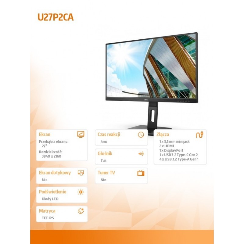 Monitor U27P2CA 27 IPS 4K HDMIx2 DP USB-C Pivot Monitor U27P2CA 27 IPS 4K HDMIx2 DP USB-C Pivot