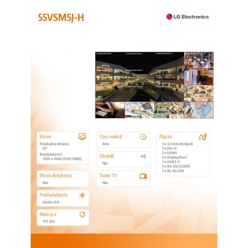 Monitor wielkoformatowy 55VSM5J-H 55 cali FHD 500cd/m2 Monitor wielkoformatowy 55VSM5J-H 55 cali FHD 500cd/m2