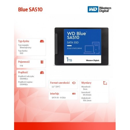 Dysk SSD Blue 1TB SA510 2,5 cala WDS100T3B0A Dysk SSD Blue 1TB SA510 2,5 cala WDS100T3B0A