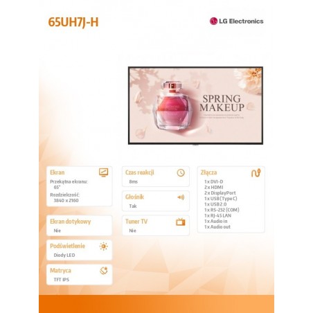 Monitor wielkoformatowy 65UH7J-H 65 cali UHD IPS 700cd/m2 24/7 Monitor wielkoformatowy 65UH7J-H 65 cali UHD IPS 700cd/m2 24/7