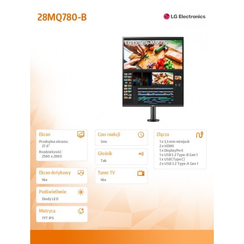 Monitor 28MQ780-B 27.6 cala 16:18 DualUp Ergo USB-C Monitor 28MQ780-B 27.6 cala 16:18 DualUp Ergo USB-C