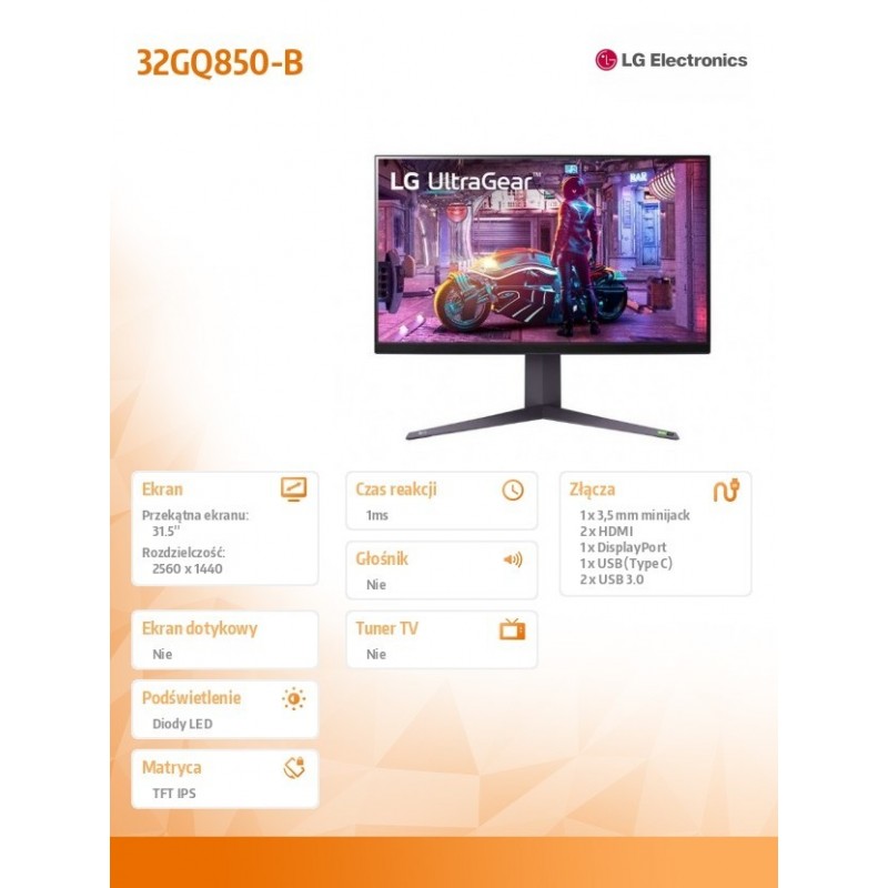 Monitor gamingowy 32GQ850-B 32 cale QHD Nano IPS UltraGear 240Hz 