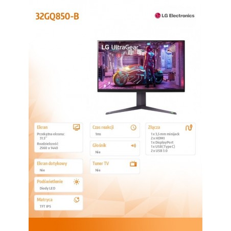 Monitor gamingowy 32GQ850-B 32 cale QHD Nano IPS UltraGear 240Hz 