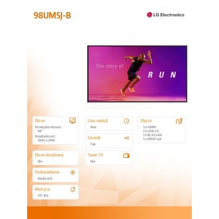 Monitor wielkoformatowy 98UM5J 98 cali UHD IPS 500cd/m2 16/7 Monitor wielkoformatowy 98UM5J 98 cali UHD IPS 500cd/m2 16/7