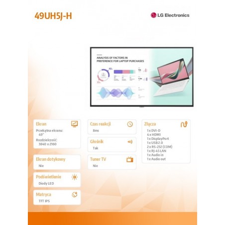 Monitor wielkoformatowy 49 cali 49UH5J-H IPS 500cd/m2 24/7 