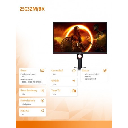 Monitor 24,5 cali 25G3ZM/BK VA 240Hz HDMIx2 DPx2 Pivot