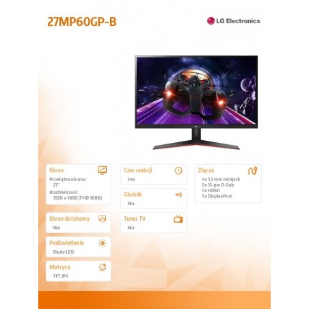 Monitor 27MP60GP-B 27 cali IPS FHD 1ms MBR FreeSync 