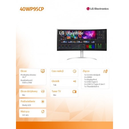 Monitor 40WP95CP-W 39.7 cala 5K2K Zakrzywiony UltraWide NanoIPS 