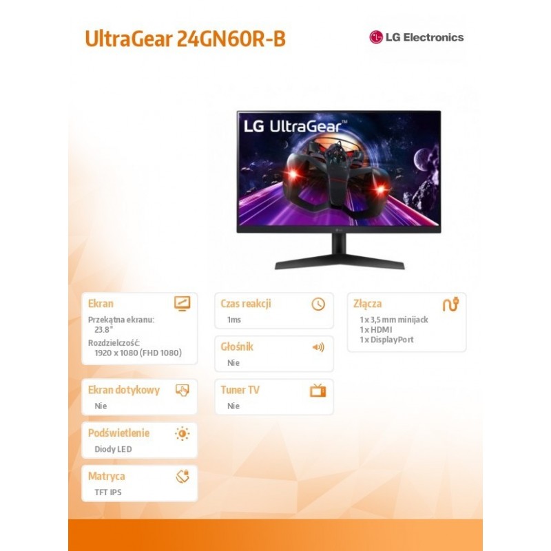 Monitor 24GN60R-B UltraGear 24 cale IPS 1ms 144Hz HDR10 