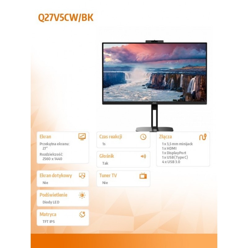 Monitor Q27V5CW 27 cali IPS HDMI DP USB-C Pivot Kamera