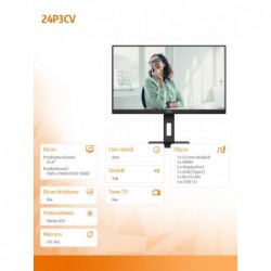 Monitor 24P3CV 23.8 cali IPS HDMI DP USB-C Pivot 