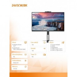 Monitor 24V5CW 23.8 cali IPS HDMI DP USB-C Pivot Kamera