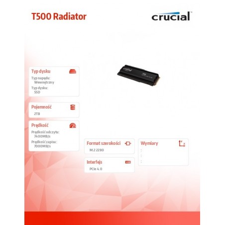 Dysk SSD T500 2TB M.2 NVMe 2280 PCIe40 7400/7000 Radiator