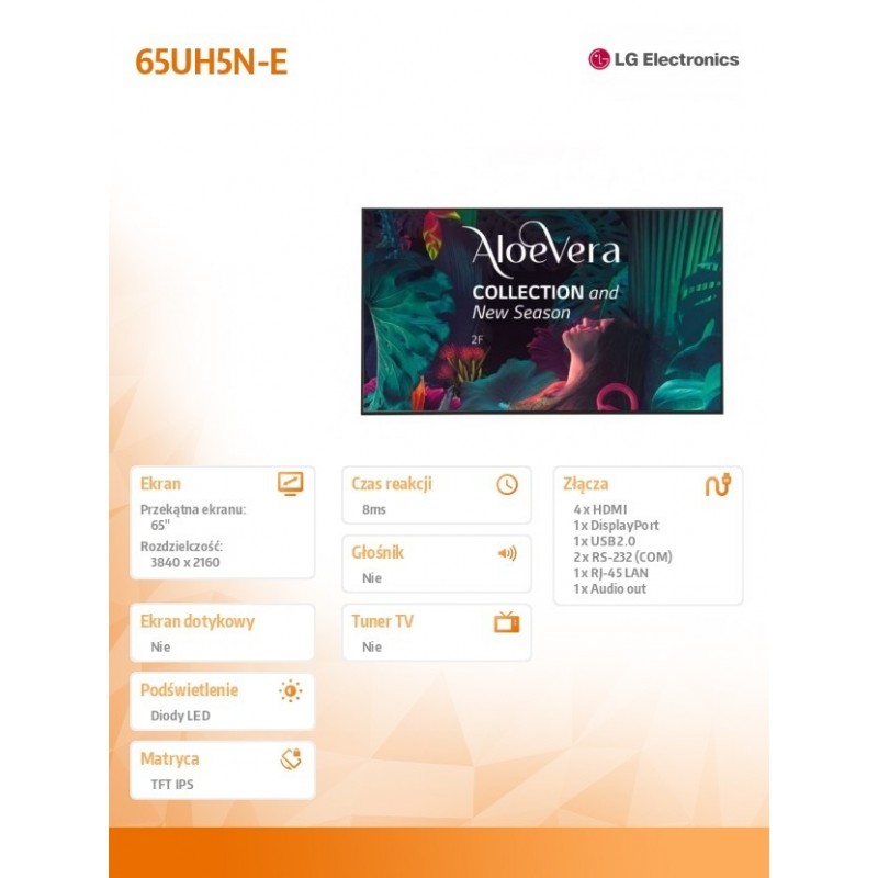 Monitor wielkoformatowy 65UH5N-E IPS 500cd/m2 24/7