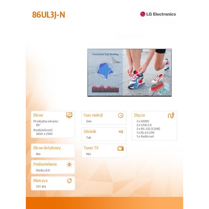 Monitor wielkoformatowy 86UL3J-N UHD IPS 86 cali 330cd/m2 16/7 Monitor wielkoformatowy 86UL3J-N UHD IPS 86 cali 330cd/m2 16/7