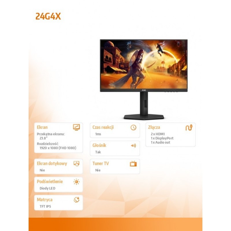 Monitor 24G4X 23.8 cala IPS 180Hz HDMIx2 DP Pivot 