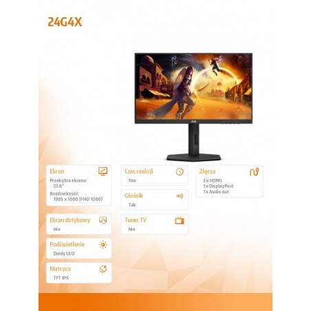 Monitor 24G4X 23.8 cala IPS 180Hz HDMIx2 DP Pivot 