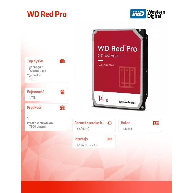 Dysk twardy WD Red Pro 14TB 3,5 512MB SATAIII/7200rpm