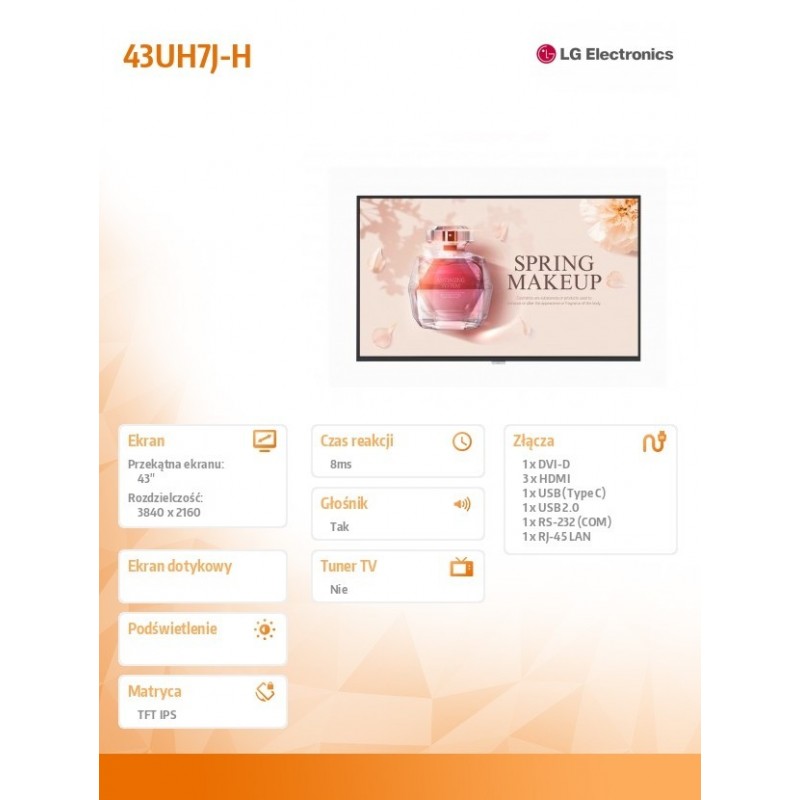 Monitor wielkoformatowy 43UH7J-H 700cd/m2 UHD 24/7 Monitor wielkoformatowy 43UH7J-H 700cd/m2 UHD 24/7