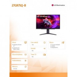 Monitor gamingowy 27GR75Q-B 27 cali IPS UltraGear QHD 165Hz 1ms 