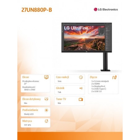 Monitor 27UN880P-B 27 cali IPS UHD 4K Ergo USB-C 