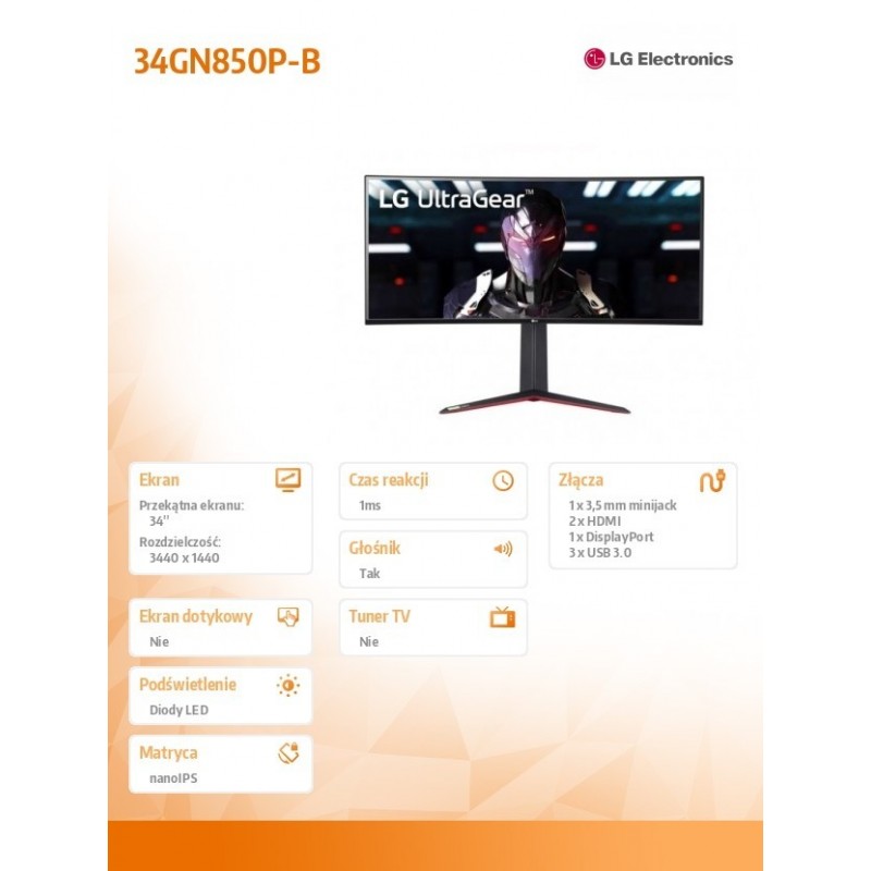 Monitor 34GN850P-B 34 cale UltraGear Nano IPS 1ms 160Hz 