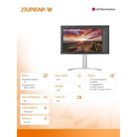 Monitor 27UP85NP-W 27 cali UHD IPS USB-C V.DisplayHDR Monitor 27UP85NP-W 27 cali UHD IPS USB-C V.DisplayHDR