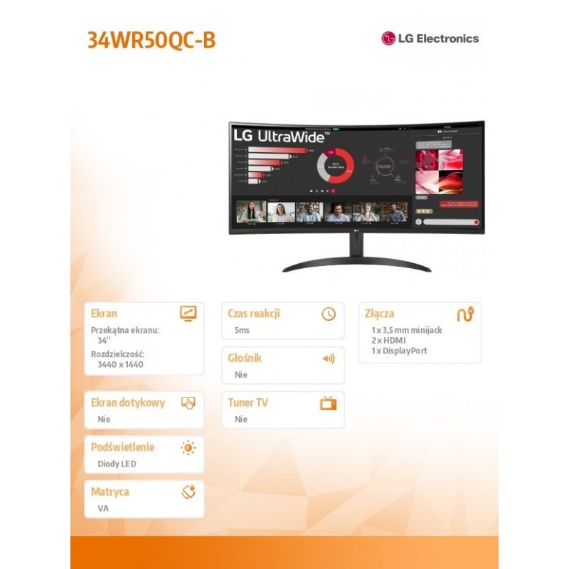 Monitor 34WR50QC-B Ultawide 34 cale WQHD 21:9 FreeSync 