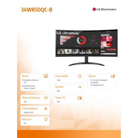 Monitor 34WR50QC-B Ultawide 34 cale WQHD 21:9 FreeSync 