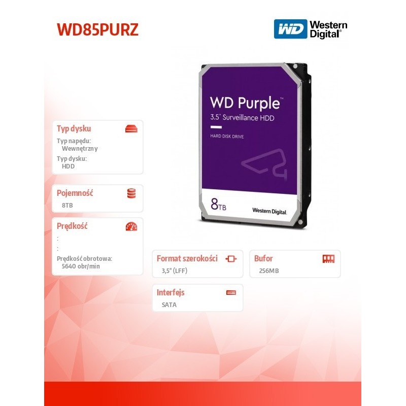 Dysk twardy Purple 8TB 3,5 cala WD85PURZ 